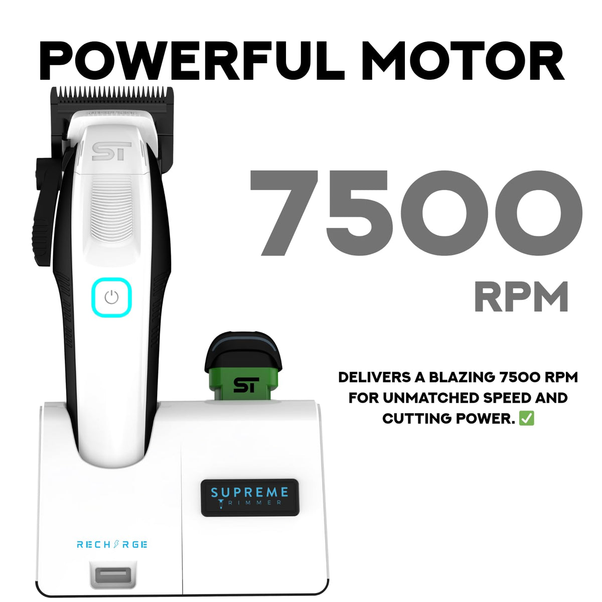 Supreme Trimmer Wiederaufladbare Haarschneidemaschine – Professioneller Haarschneider mit 2 abnehmbaren Batterien, bürstenlosem Motor, intelligentem Ladeständer, USB-C-Ladung und DLC-Klingen Barbiere