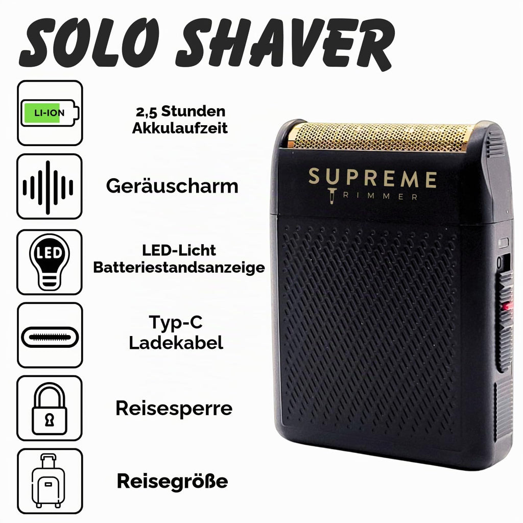 Supreme Trimmer Solo STF101 Herren-Einzelfolienrasierer (150 Minuten Laufzeit), kabellos, leistungsstark, USB-C-Mini-Größe, Reiserasierer für Friseure und Zuhause, Schwarz