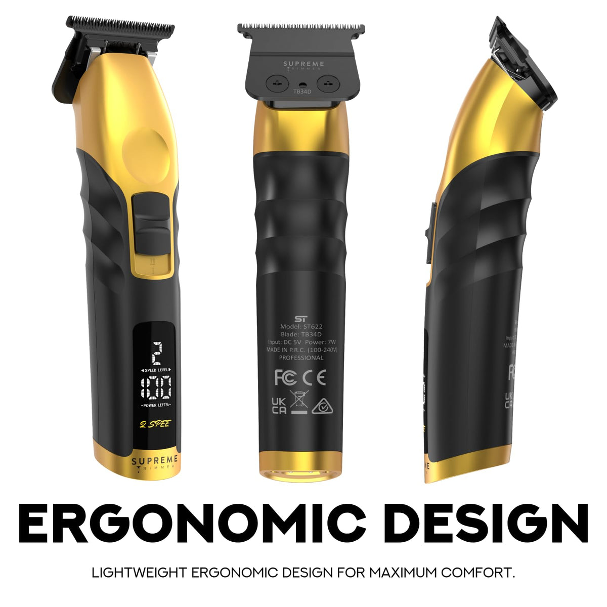 Supreme Trimmer 2Spee ST622 Haarschneidemaschine (3 Stunden Gebrauch), abnehmbare Klingen, 2 Geschwindigkeiten, Akkuanzeige, kabelloser professioneller Barber 0 gappable Trimmer