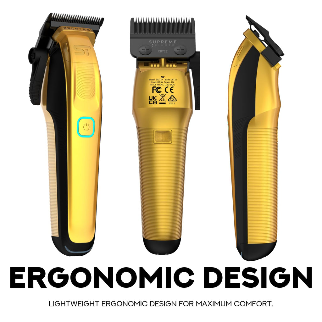 Supreme Trimmer Wiederaufladbare Haarschneidemaschine – Professioneller Haarschneider mit 2 abnehmbaren Batterien, bürstenlosem Motor, intelligentem Ladeständer, USB-C-Ladung und DLC-Klingen Barbiere