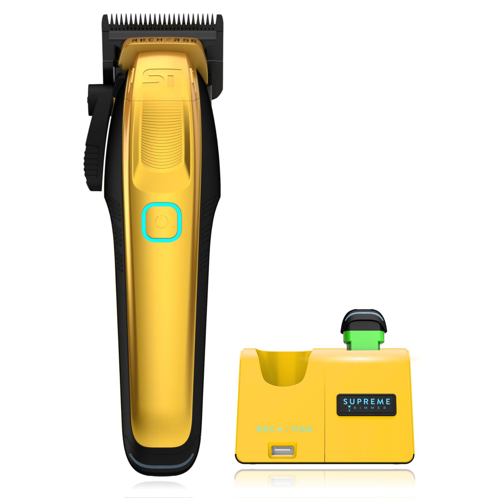 Supreme Trimmer Wiederaufladbare Haarschneidemaschine – Professioneller Haarschneider mit 2 abnehmbaren Batterien, bürstenlosem Motor, intelligentem Ladeständer, USB-C-Ladung und DLC-Klingen Barbiere