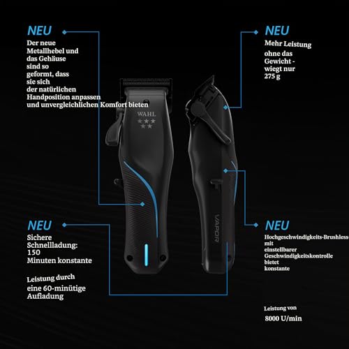 Wahl Professional 5 Star Vapor Clipper kabelgebundener und kabelloser Betrieb, F32, verstellbare Glatzenklinge, anpassbare Geschwindigkeit
