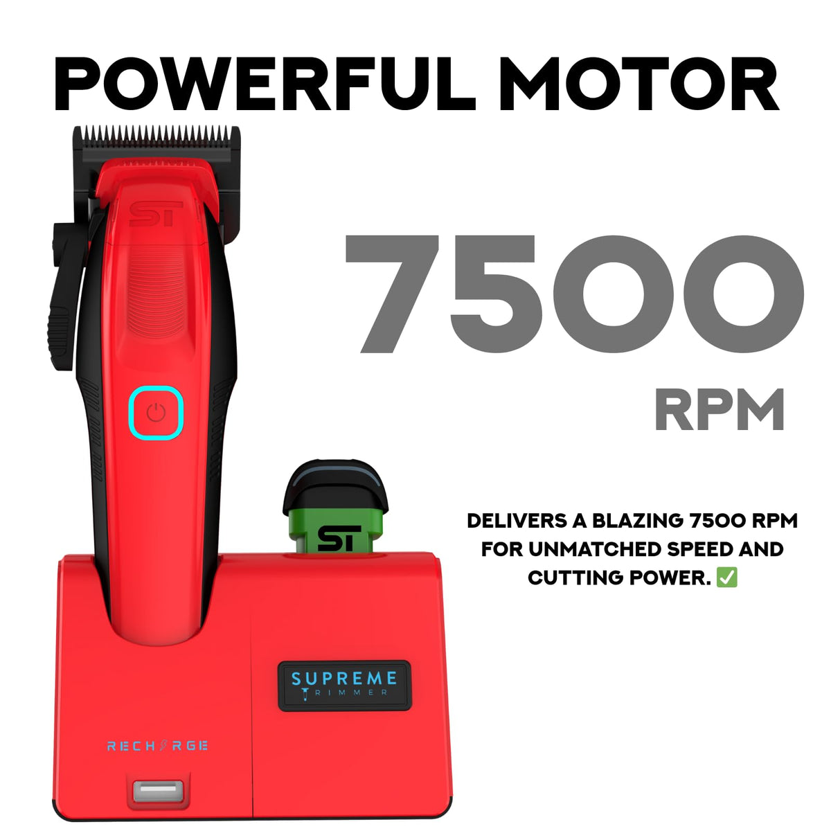 Supreme Trimmer Wiederaufladbare Haarschneidemaschine – Professioneller Haarschneider mit 2 abnehmbaren Batterien, bürstenlosem Motor, intelligentem Ladeständer, USB-C-Ladung und DLC-Klingen Barbiere