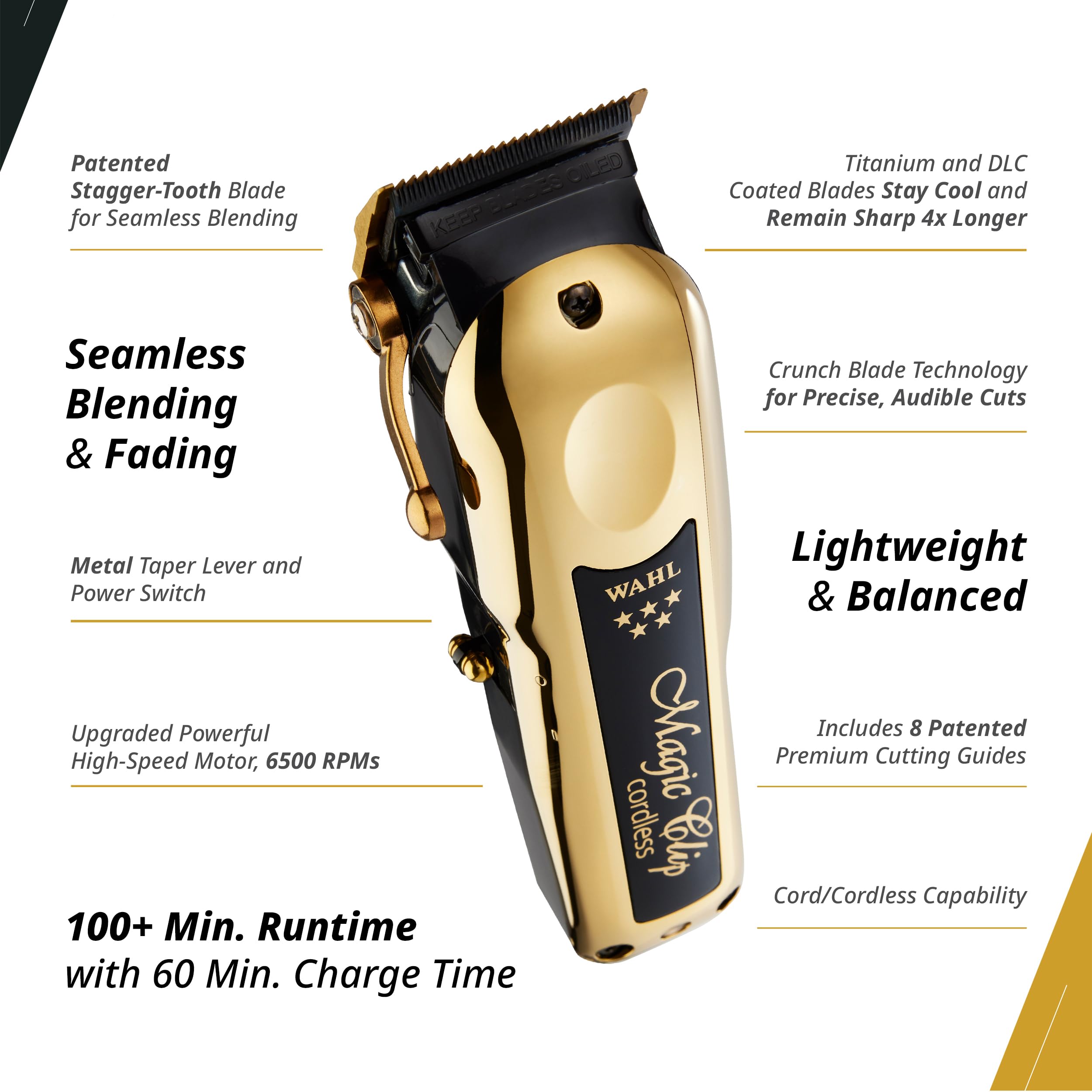 WAHL Professional 5 Star Gold Cordless Magic Clip Hair Clipper with 100+ Minute Run Time for Professional Barbers and Stylists - Model 8148-700