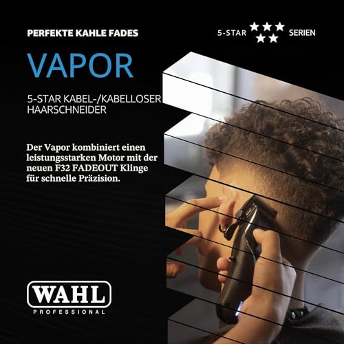 Wahl Professional 5 Star Vapor Clipper kabelgebundener und kabelloser Betrieb, F32, verstellbare Glatzenklinge, anpassbare Geschwindigkeit