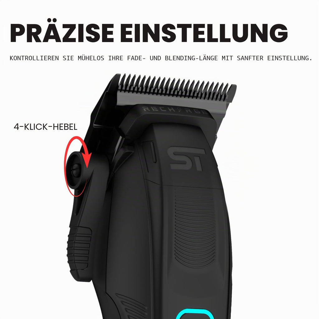 Supreme Trimmer Recharge Clipper - Professional Hair Clipper with 2 Removable Batteries, Brushless Motor, Smart Charge Stand, USB-C Charge & DLC Blades Barbers, STC779, Black