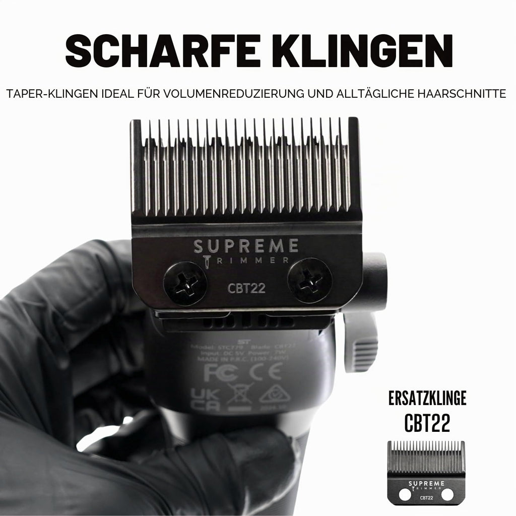 Supreme Trimmer Recharge Clipper - Professional Hair Clipper with 2 Removable Batteries, Brushless Motor, Smart Charge Stand, USB-C Charge & DLC Blades Barbers, STC779, Black