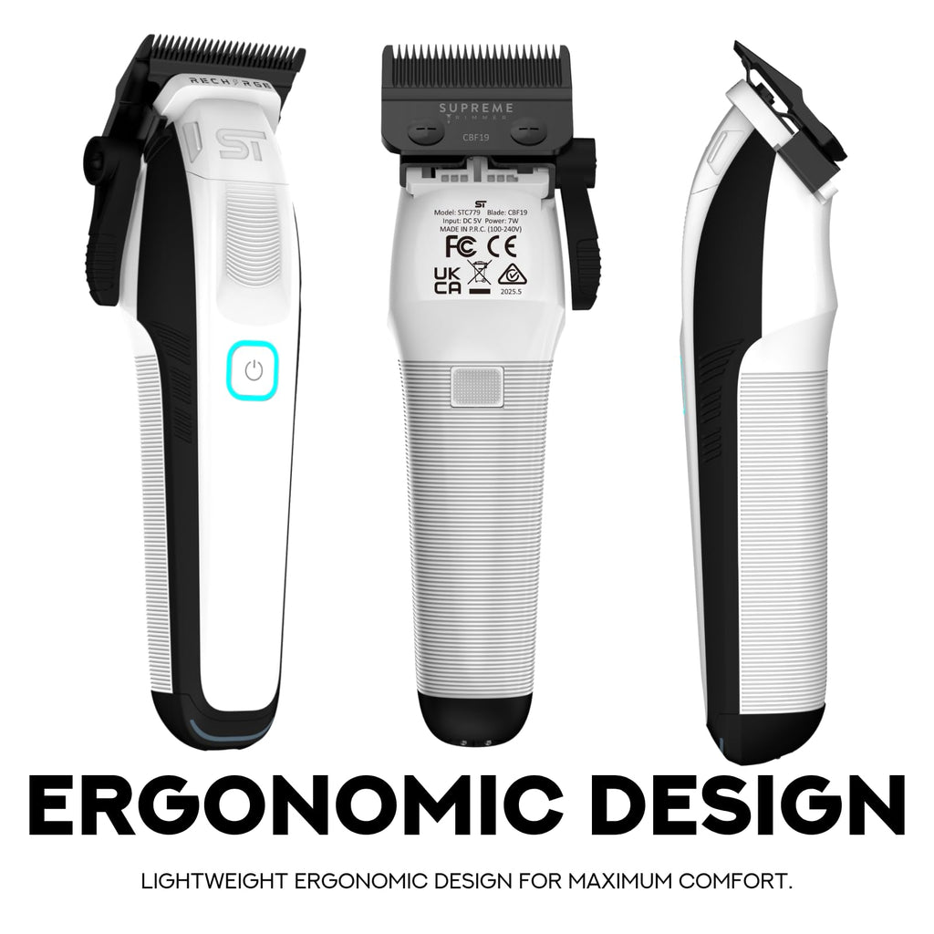 Supreme Trimmer Wiederaufladbare Haarschneidemaschine – Professioneller Haarschneider mit 2 abnehmbaren Batterien, bürstenlosem Motor, intelligentem Ladeständer, USB-C-Ladung und DLC-Klingen Barbiere