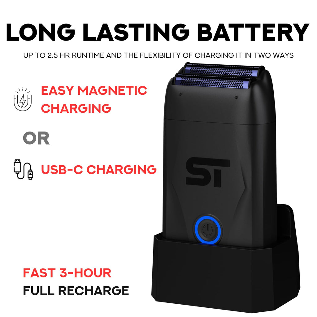 Supreme Trimmer DarkStar 72 Folienrasierer STF720 – 9000 U/min Vektormotor, 150 Minuten Laufzeit kabelgebundener und kabelloser Elektrorasierer, hypoallergene Folien für Gesicht, Kopf und Stoppeln