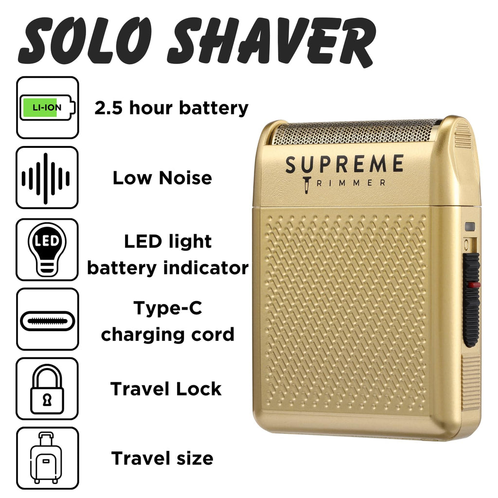 Supreme Trimmer Solo STF101 Herren-Einzelfolienrasierer (150 Minuten Laufzeit), kabellos, leistungsstark, USB-C-Mini-Größe, Reiserasierer für Friseure und Zuhause, Schwarz