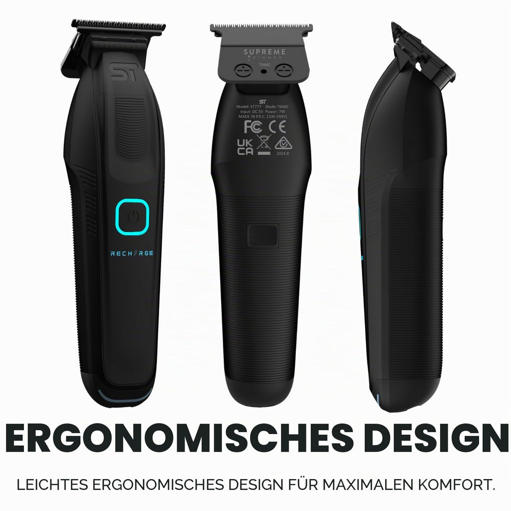 Supreme Trimmer Recharge ST777 – Professional Barber Trimmer with 2 Removable Batteries | 8000 RPM Motor, Smart Charging Dock, USB-C Fast Charge
