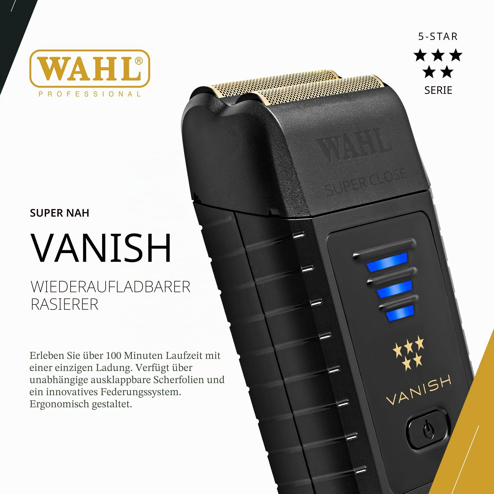 Wahl Professional | 5-Sterne Vanish Rasierer (8173-700) & Vanish Rasierer Ersatz Super Close Goldfolie & Cutter Bar Montage