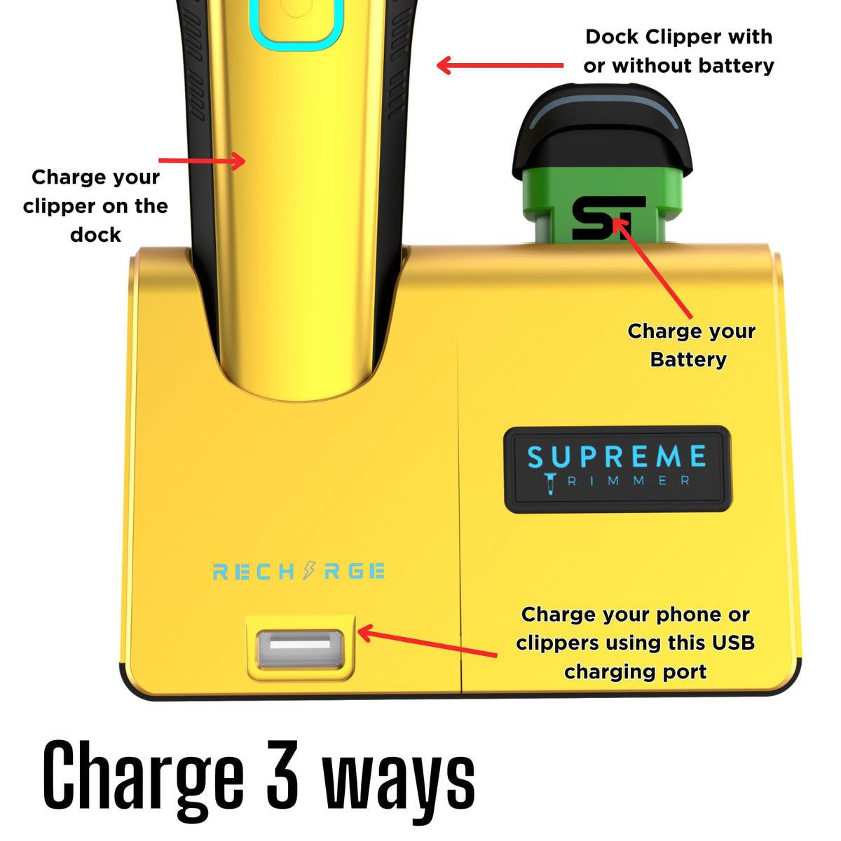 Supreme Trimmer Wiederaufladbare Haarschneidemaschine – Professioneller Haarschneider mit 2 abnehmbaren Batterien, bürstenlosem Motor, intelligentem Ladeständer, USB-C-Ladung und DLC-Klingen Barbiere