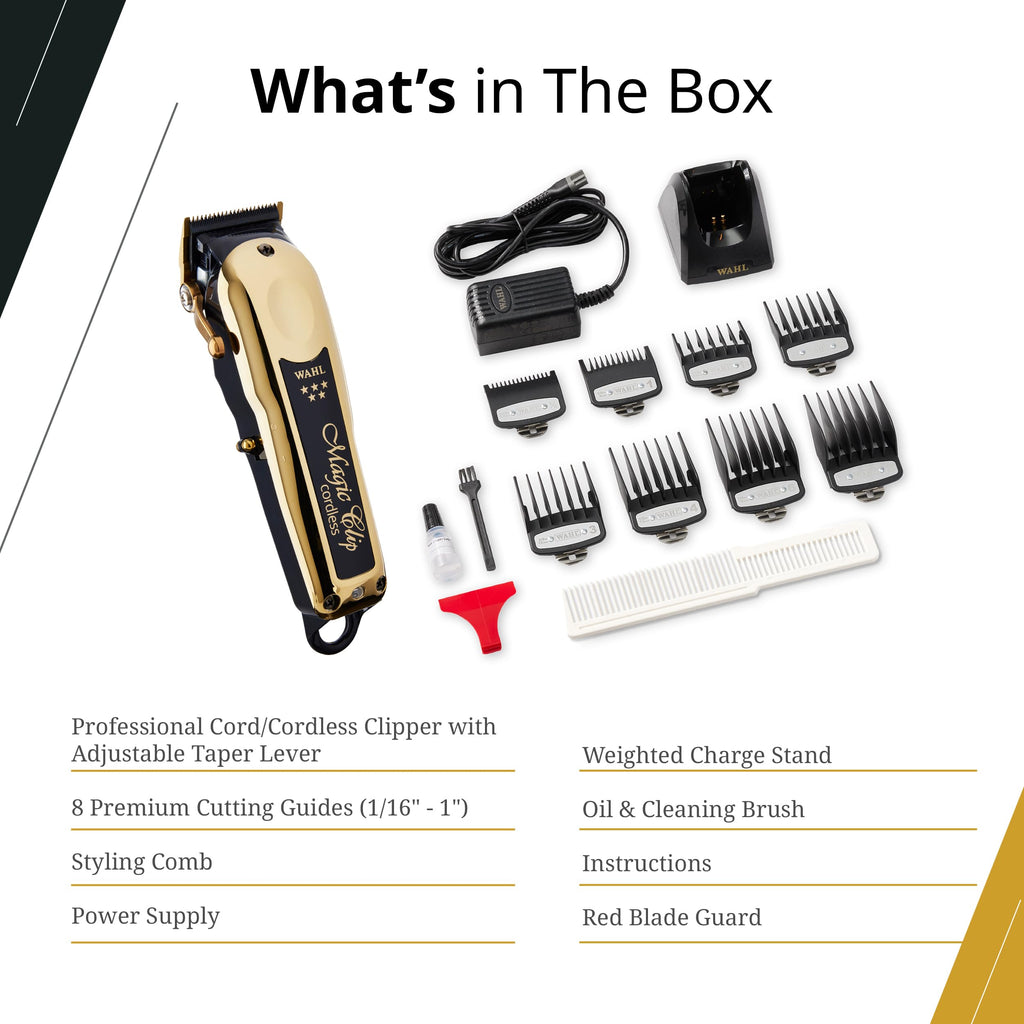WAHL Professional 5 Star Gold Cordless Magic Clip Hair Clipper with 100+ Minute Run Time for Professional Barbers and Stylists - Model 8148-700