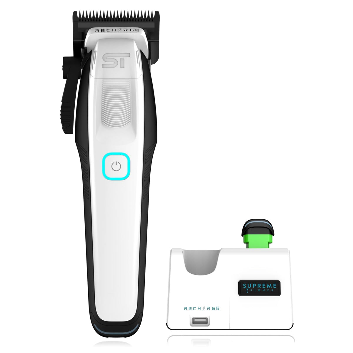 Supreme Trimmer Wiederaufladbare Haarschneidemaschine – Professioneller Haarschneider mit 2 abnehmbaren Batterien, bürstenlosem Motor, intelligentem Ladeständer, USB-C-Ladung und DLC-Klingen Barbiere