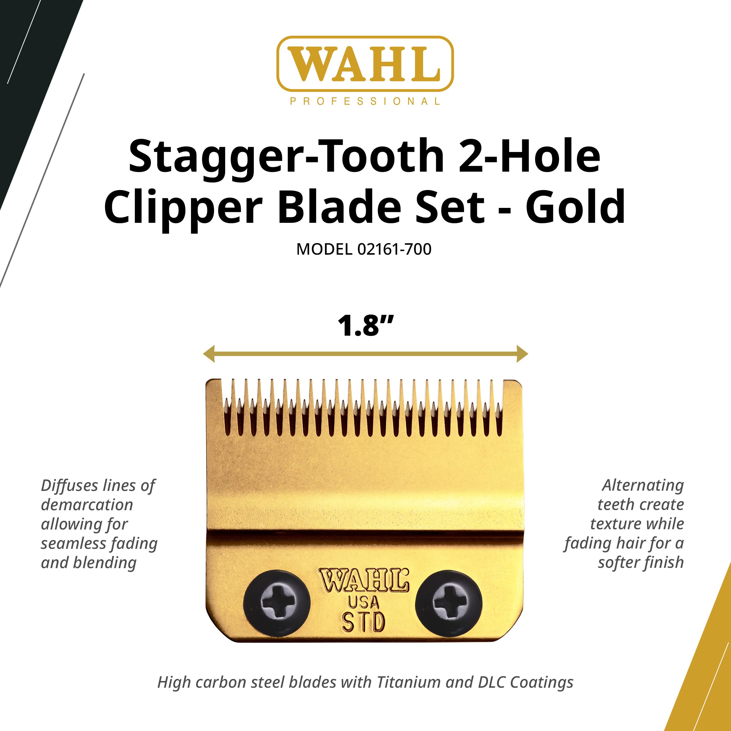 Wahl Professional Stagger Tooth Gold Blade Set DLC Titanium Coated Seamless Blending Replacement Fits Cordless Magic Clip
