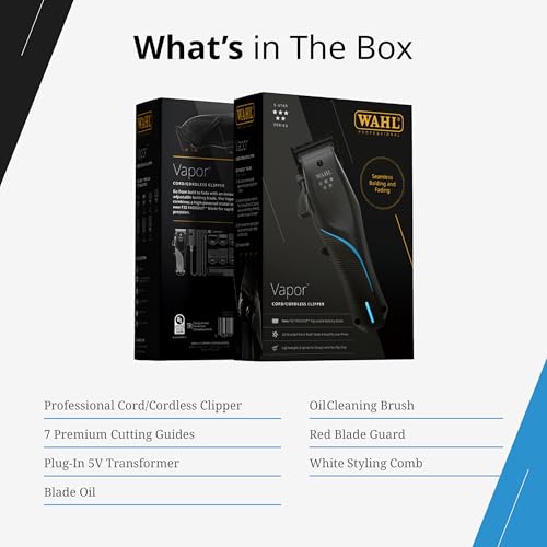 Wahl Professional 5 Star Vapor Clipper kabelgebundener und kabelloser Betrieb, F32, verstellbare Glatzenklinge, anpassbare Geschwindigkeit