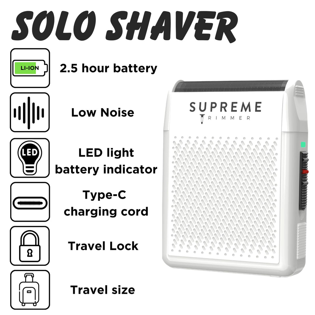 Supreme Trimmer Solo STF101 Herren-Einzelfolienrasierer (150 Minuten Laufzeit), kabellos, leistungsstark, USB-C-Mini-Größe, Reiserasierer für Friseure und Zuhause, Schwarz