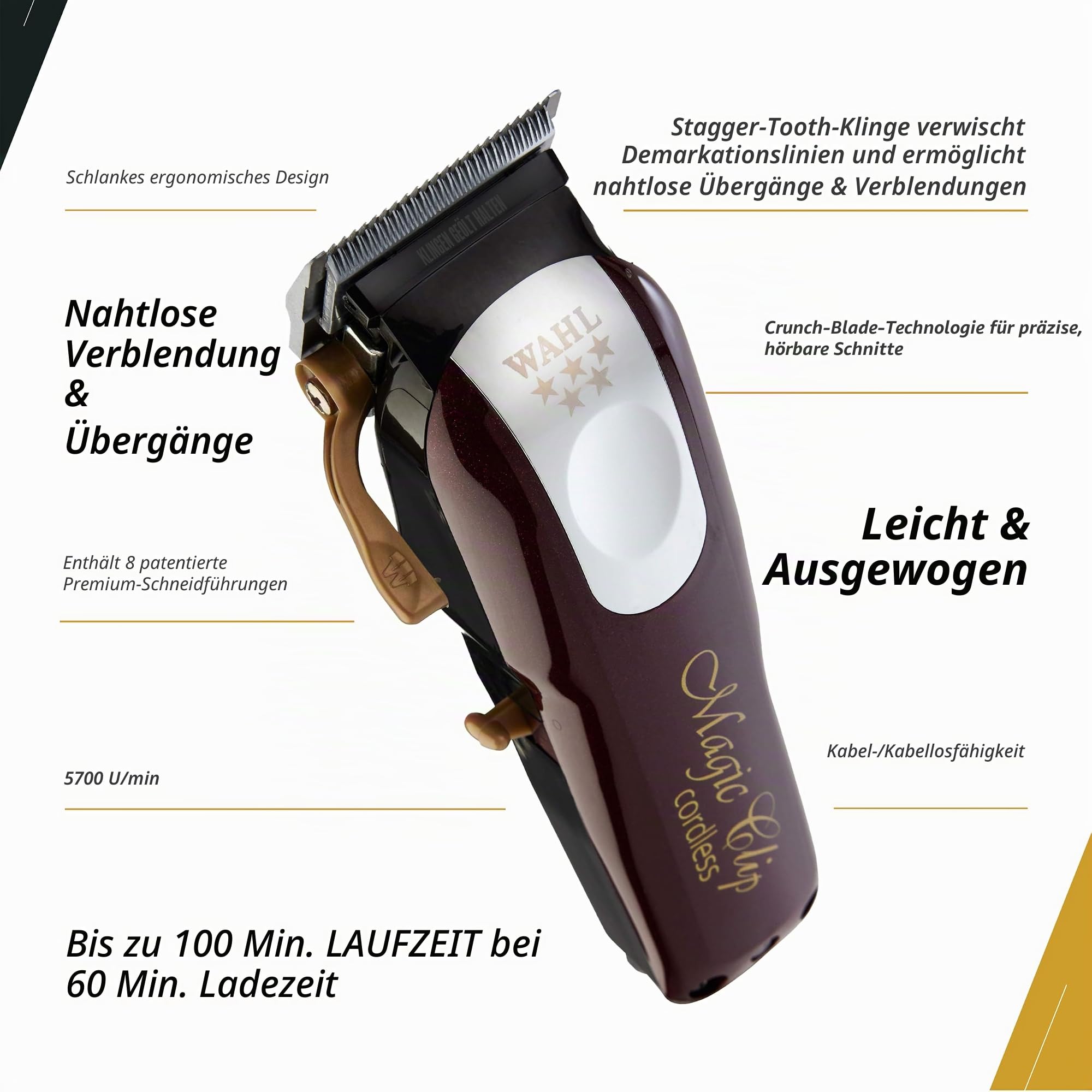 Wahl 43917814810 Haarschneidemaschine Magic Clip Cordless schwarz/gold