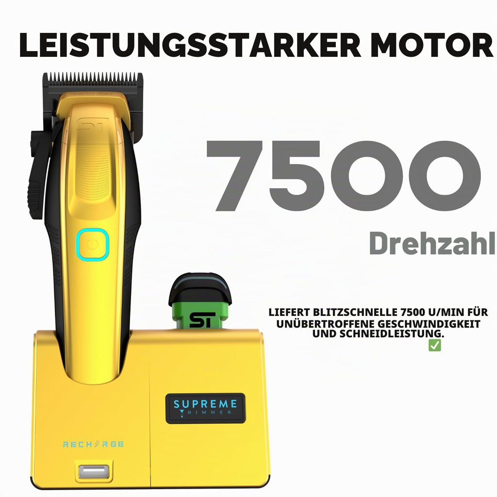Supreme Trimmer Wiederaufladbare Haarschneidemaschine – Professioneller Haarschneider mit 2 abnehmbaren Batterien, bürstenlosem Motor, intelligentem Ladeständer, USB-C-Ladung und DLC-Klingen Barbiere