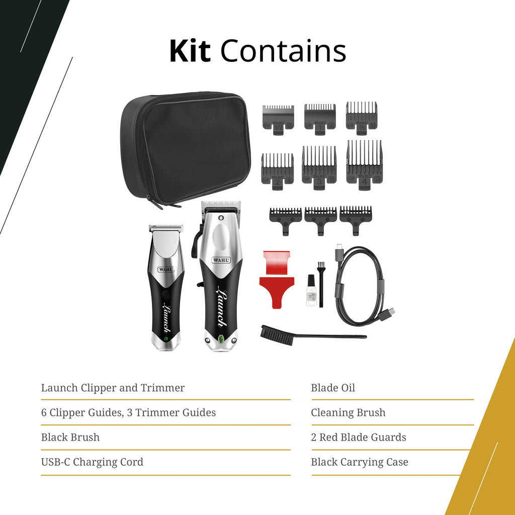 Wahl Professional Launch Combo schnurloses Schermaschine und Trimmer Set, 6000 U/min Drehmotor, USB-C Aufladung, 110 Minuten Laufzeit