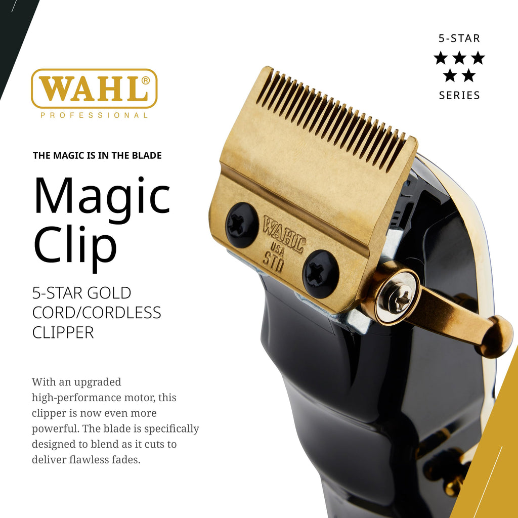WAHL Professional 5 Star Gold Cordless Magic Clip Hair Clipper with 100+ Minute Run Time for Professional Barbers and Stylists - Model 8148-700