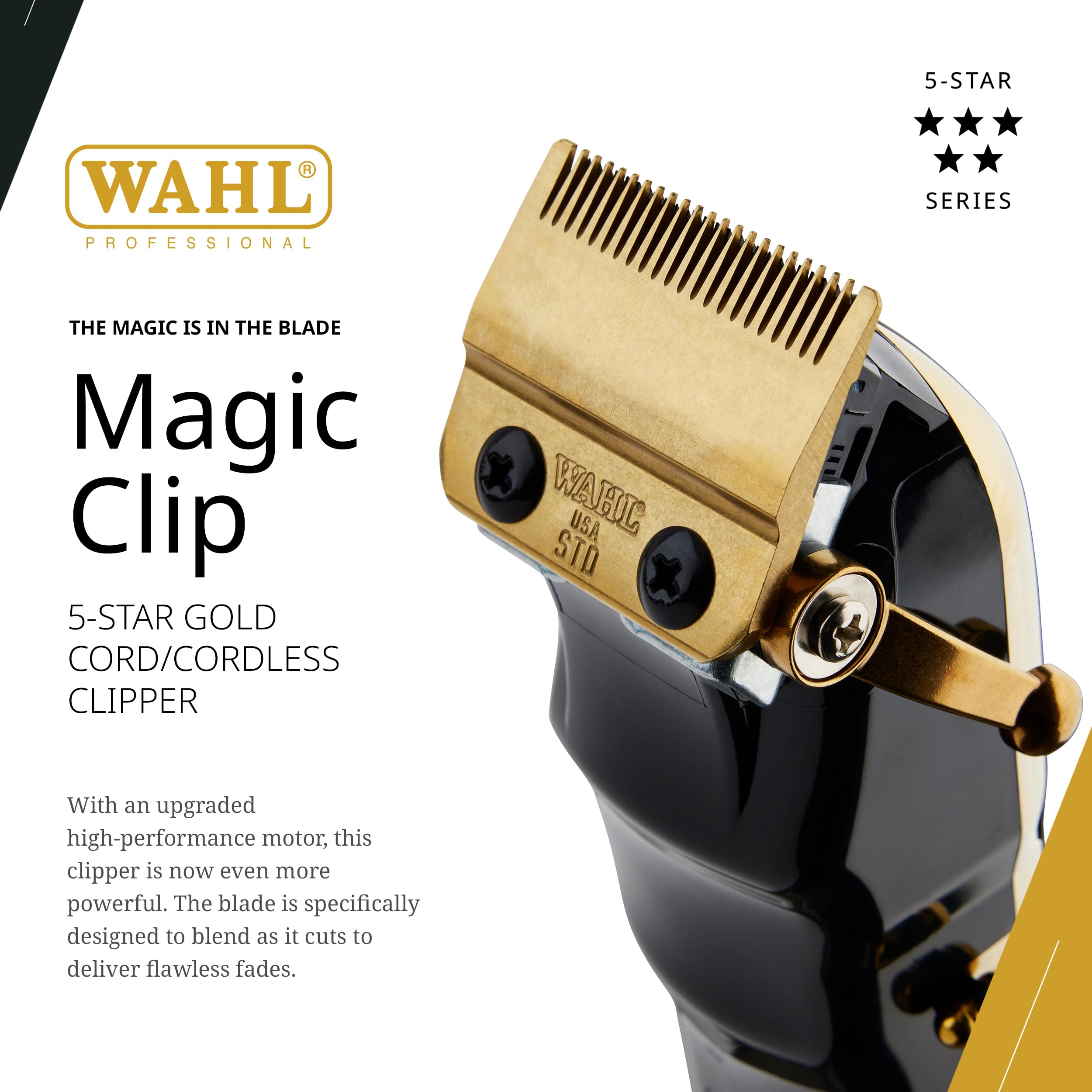WAHL Professional 5 Star Gold Cordless Magic Clip Hair Clipper with 100+ Minute Run Time for Professional Barbers and Stylists - Model 8148-700
