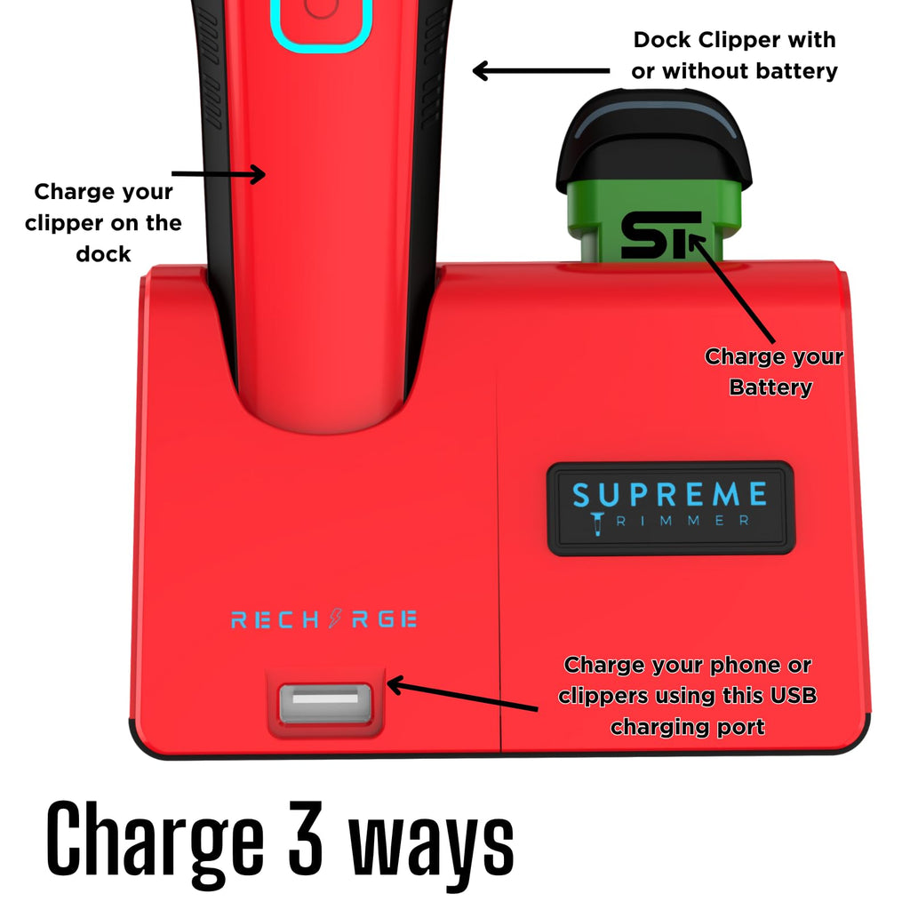 Supreme Trimmer Wiederaufladbare Haarschneidemaschine – Professioneller Haarschneider mit 2 abnehmbaren Batterien, bürstenlosem Motor, intelligentem Ladeständer, USB-C-Ladung und DLC-Klingen Barbiere