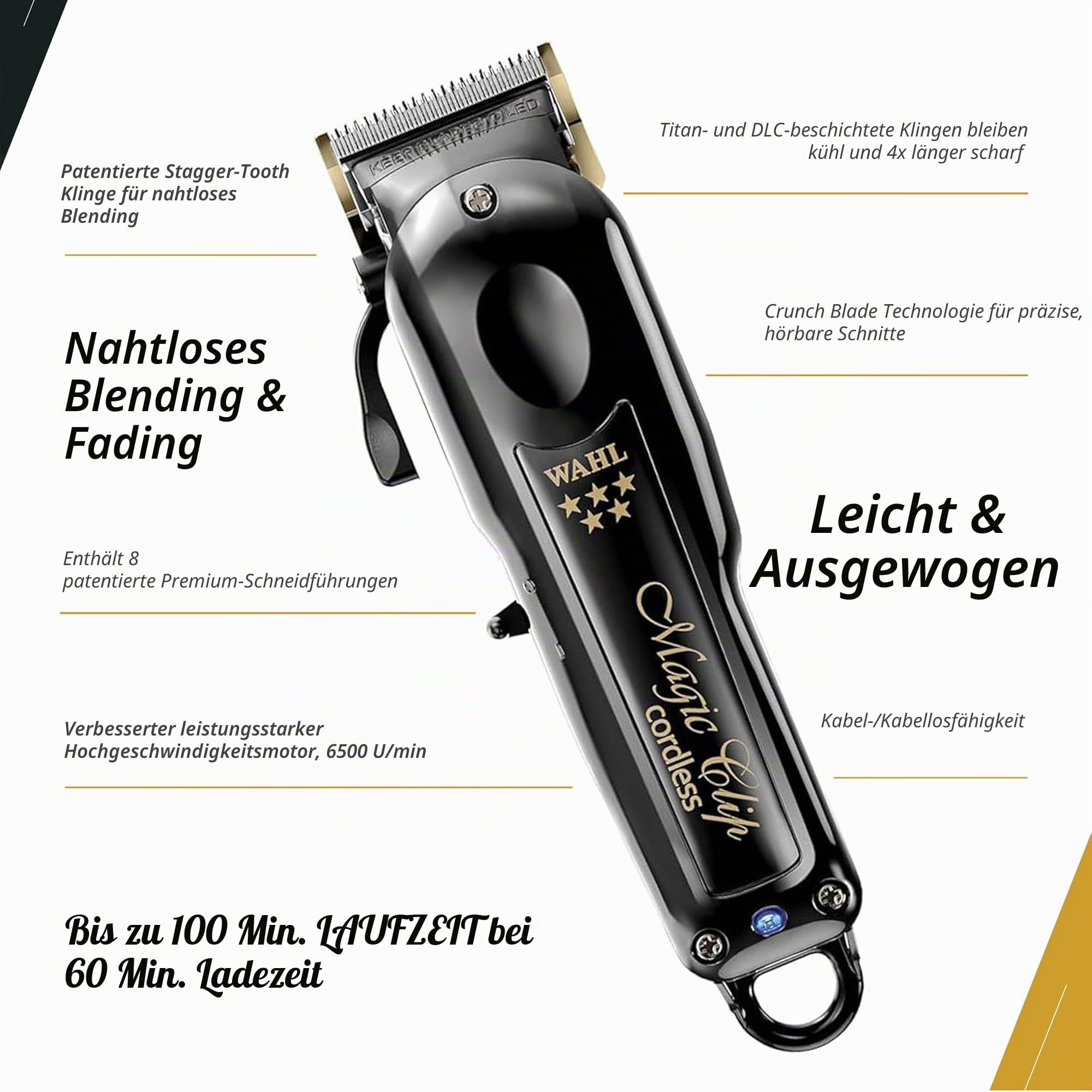 Wahl Cordless Magic Clip Schwarz Professioneller Haarschneider 3026432
