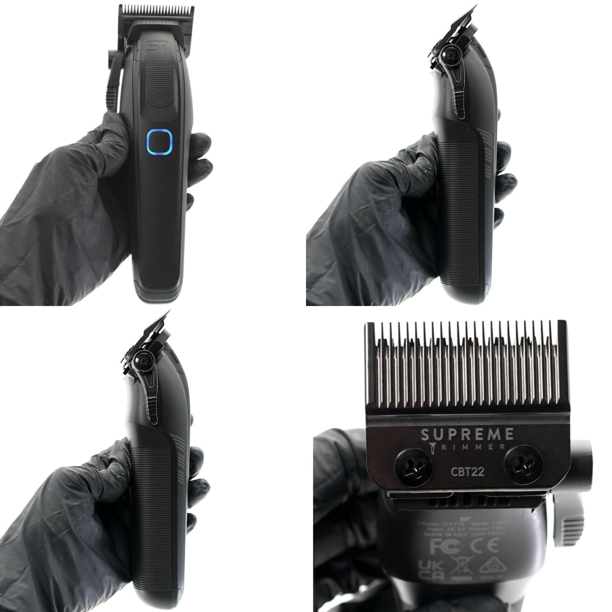 Supreme Trimmer Recharge Clipper - Professional Hair Clipper with 2 Removable Batteries, Brushless Motor, Smart Charge Stand, USB-C Charge & DLC Blades Barbers, STC779, Black
