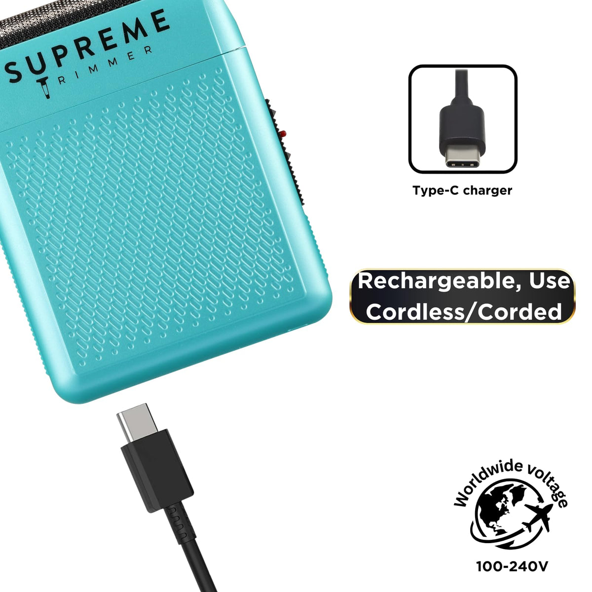 Supreme Trimmer Solo STF101 Herren-Einzelfolienrasierer (150 Minuten Laufzeit), kabellos, leistungsstark, USB-C-Mini-Größe, Reiserasierer für Friseure und Zuhause, Schwarz
