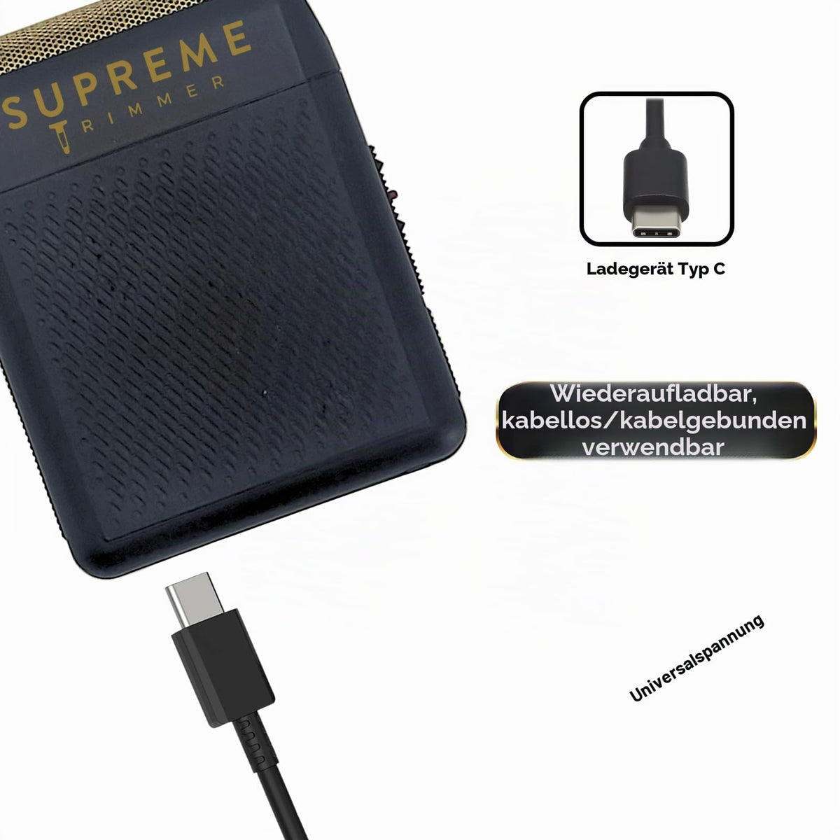Supreme Trimmer Solo STF101 Herren-Einzelfolienrasierer (150 Minuten Laufzeit), kabellos, leistungsstark, USB-C-Mini-Größe, Reiserasierer für Friseure und Zuhause, Schwarz