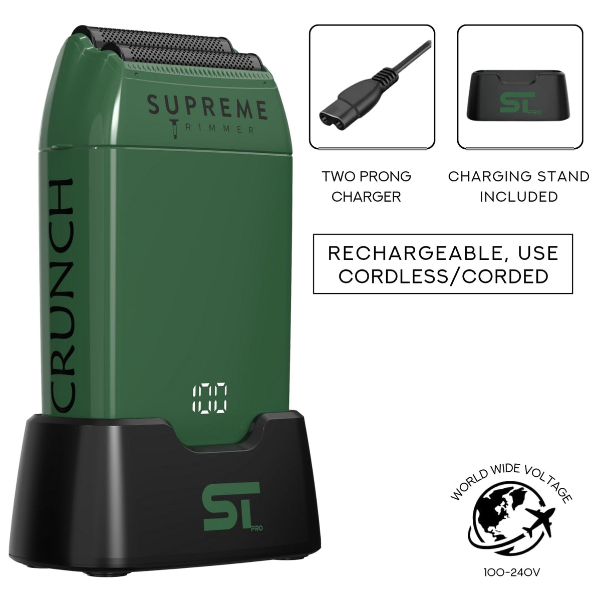 Supreme Trimmer Crunch Herren Folienrasierer STF602 (150 Minuten Laufzeit) Elektrischer Rasierer für Herren, wasserdichter Rasierer für kurzes Haar oder Stoppel, Friseurgebrauch