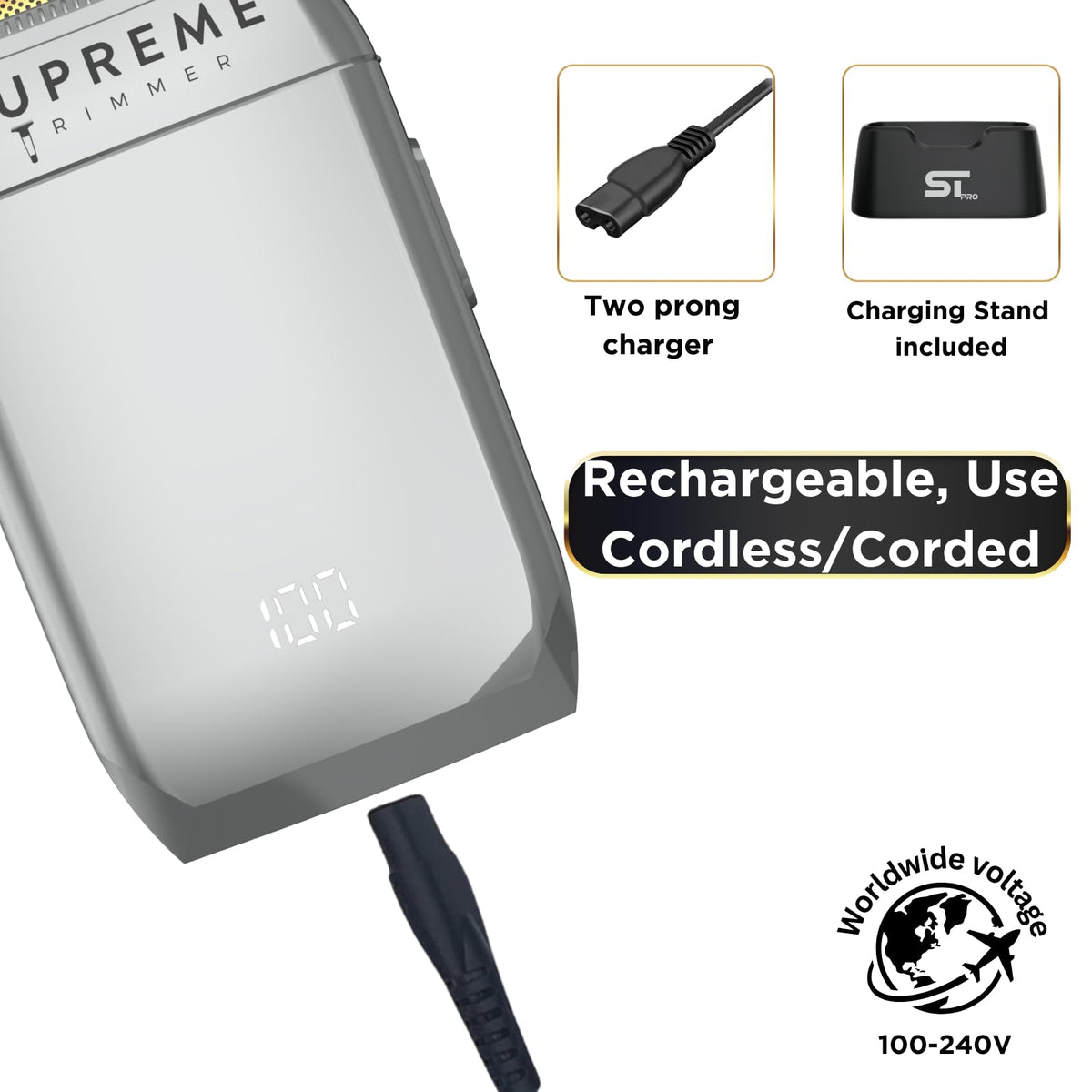 Supreme Trimmer STF602 Elektrorasierer für Herren, Nass-/Trockenrasierer für Herren, Schwarz – Crunch