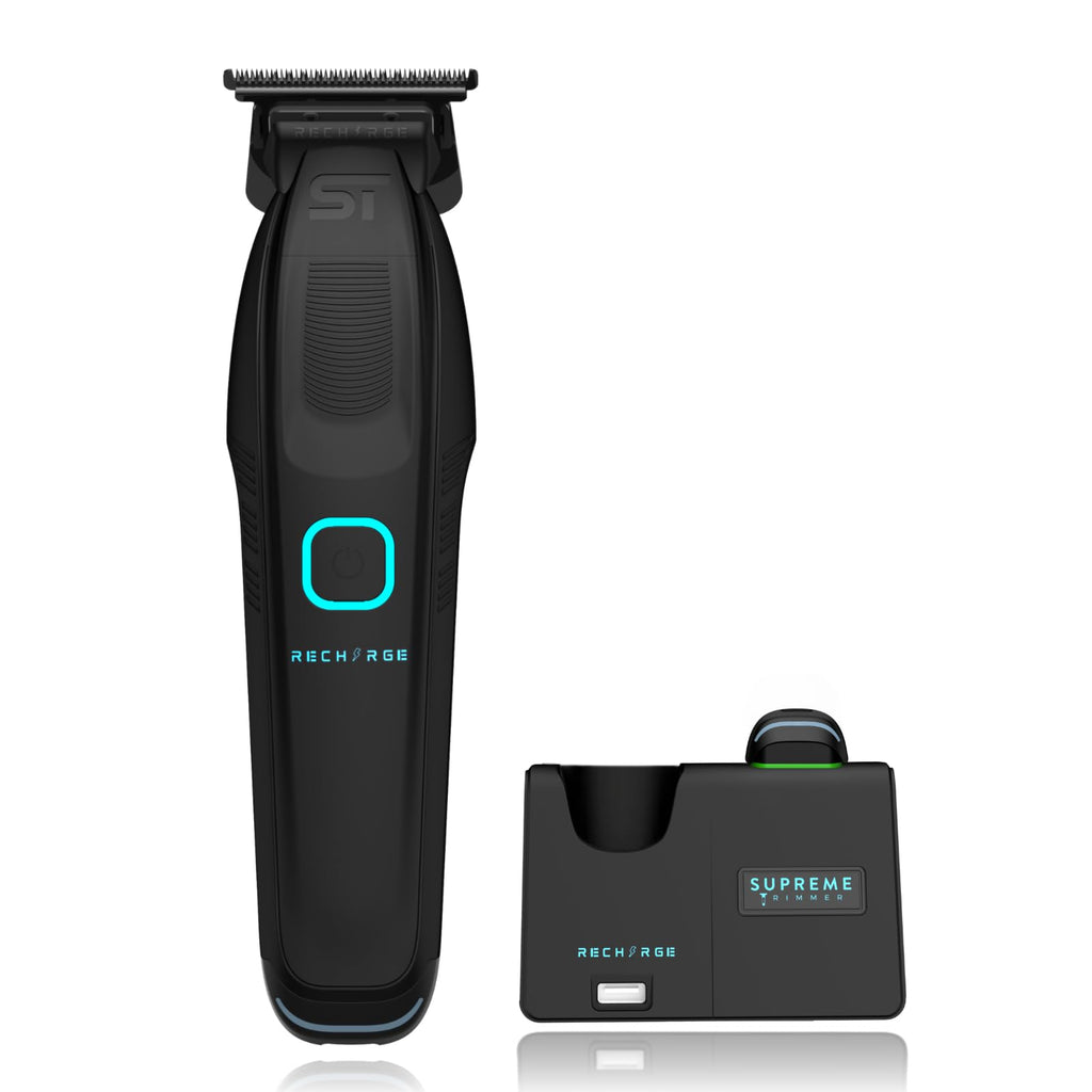 Supreme Trimmer Recharge ST777 – Professional Barber Trimmer with 2 Removable Batteries | 8000 RPM Motor, Smart Charging Dock, USB-C Fast Charge